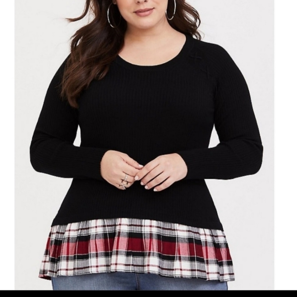 Torrid 2 plaid ruffle hem sweater